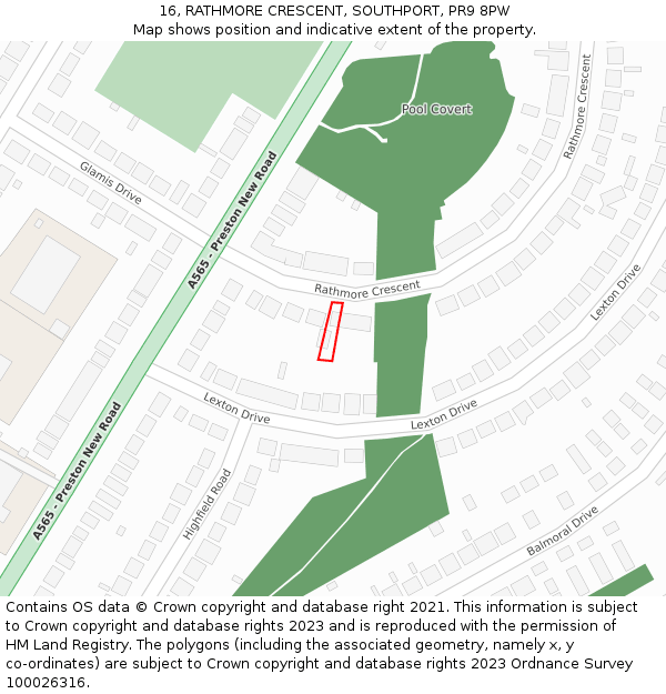 16, RATHMORE CRESCENT, SOUTHPORT, PR9 8PW: Location map and indicative extent of plot