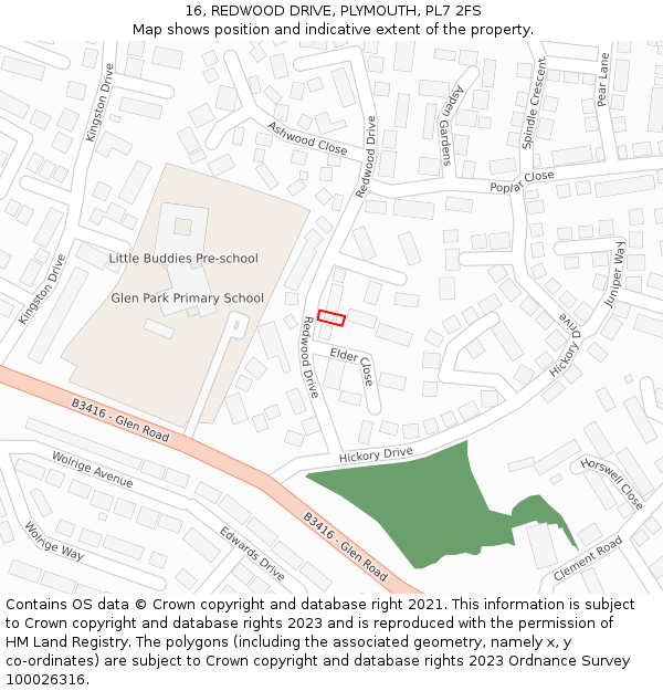 16, REDWOOD DRIVE, PLYMOUTH, PL7 2FS: Location map and indicative extent of plot