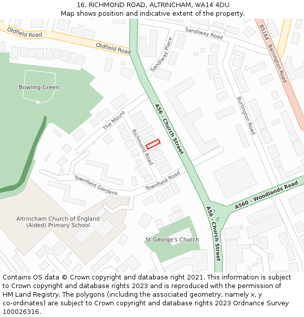 16, RICHMOND ROAD, ALTRINCHAM, WA14 4DU: Location map and indicative extent of plot