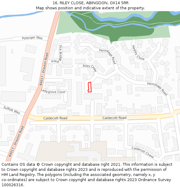 16, RILEY CLOSE, ABINGDON, OX14 5RR: Location map and indicative extent of plot