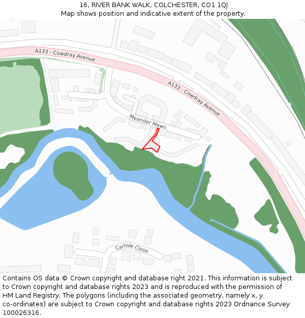 16, RIVER BANK WALK, COLCHESTER, CO1 1QJ: Location map and indicative extent of plot