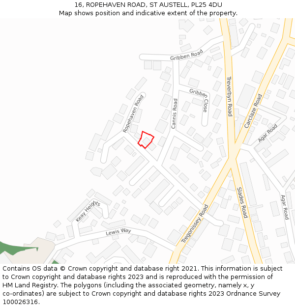 16, ROPEHAVEN ROAD, ST AUSTELL, PL25 4DU: Location map and indicative extent of plot