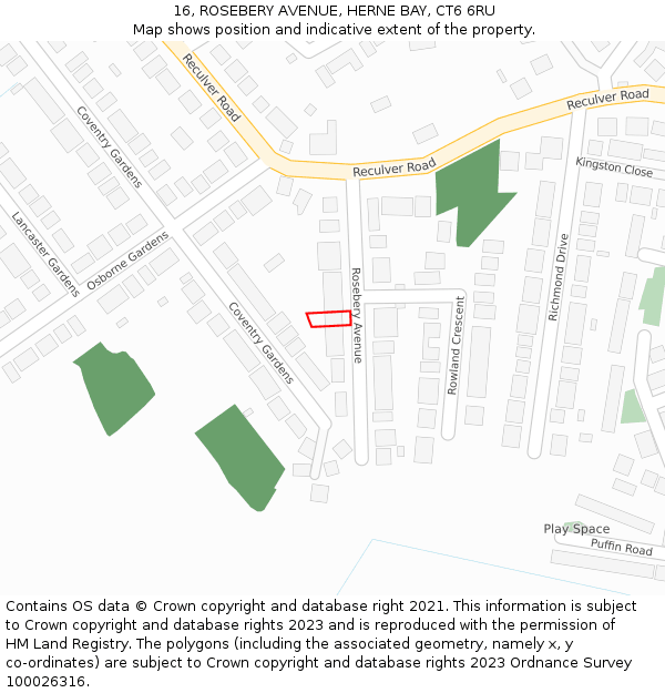 16, ROSEBERY AVENUE, HERNE BAY, CT6 6RU: Location map and indicative extent of plot