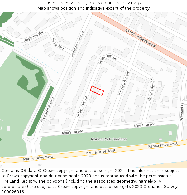 16, SELSEY AVENUE, BOGNOR REGIS, PO21 2QZ: Location map and indicative extent of plot