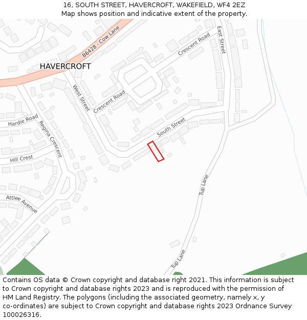 16, SOUTH STREET, HAVERCROFT, WAKEFIELD, WF4 2EZ: Location map and indicative extent of plot