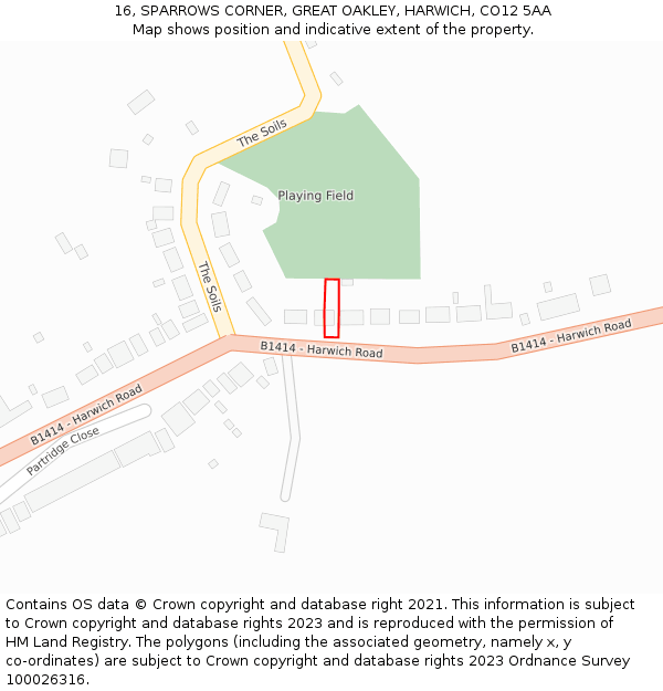 16, SPARROWS CORNER, GREAT OAKLEY, HARWICH, CO12 5AA: Location map and indicative extent of plot