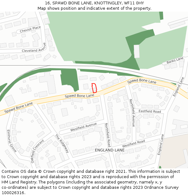 16, SPAWD BONE LANE, KNOTTINGLEY, WF11 0HY: Location map and indicative extent of plot