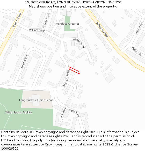 16, SPENCER ROAD, LONG BUCKBY, NORTHAMPTON, NN6 7YP: Location map and indicative extent of plot