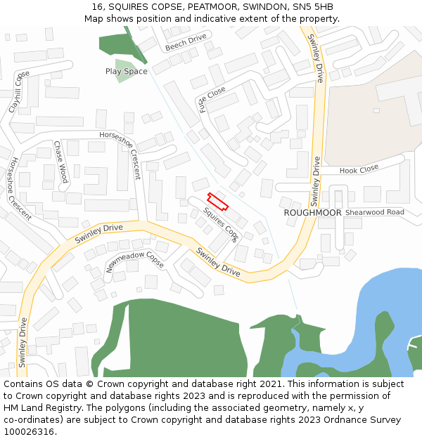 16, SQUIRES COPSE, PEATMOOR, SWINDON, SN5 5HB: Location map and indicative extent of plot