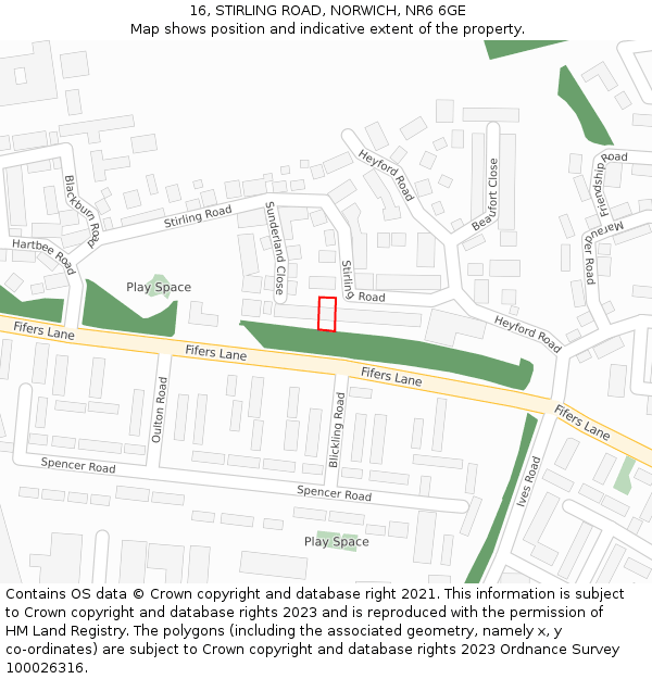 16, STIRLING ROAD, NORWICH, NR6 6GE: Location map and indicative extent of plot