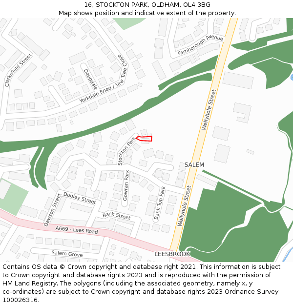 16, STOCKTON PARK, OLDHAM, OL4 3BG: Location map and indicative extent of plot