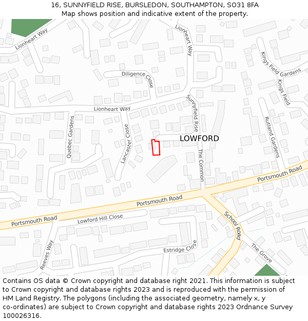 16, SUNNYFIELD RISE, BURSLEDON, SOUTHAMPTON, SO31 8FA: Location map and indicative extent of plot