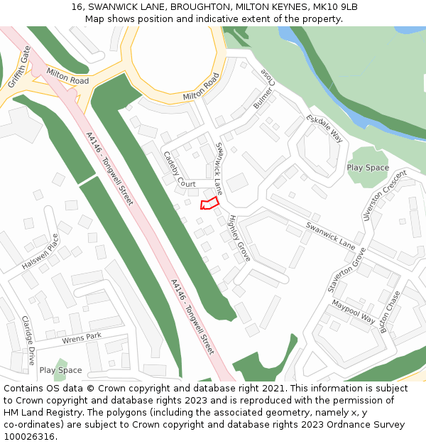 16, SWANWICK LANE, BROUGHTON, MILTON KEYNES, MK10 9LB: Location map and indicative extent of plot