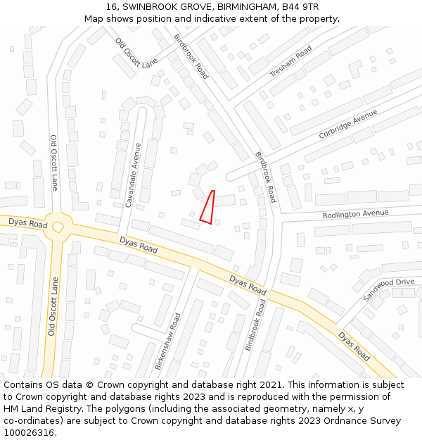 16, SWINBROOK GROVE, BIRMINGHAM, B44 9TR: Location map and indicative extent of plot