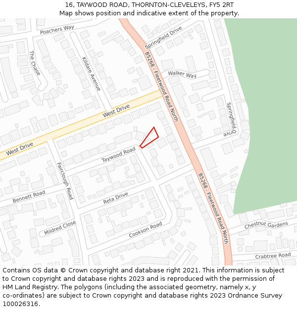 16, TAYWOOD ROAD, THORNTON-CLEVELEYS, FY5 2RT: Location map and indicative extent of plot