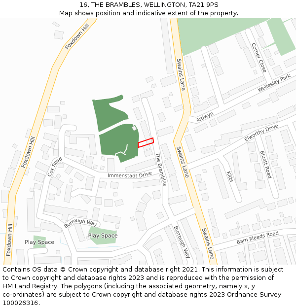 16, THE BRAMBLES, WELLINGTON, TA21 9PS: Location map and indicative extent of plot