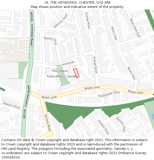 16, THE HEYWOODS, CHESTER, CH2 2RA: Location map and indicative extent of plot