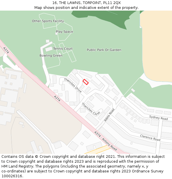 16, THE LAWNS, TORPOINT, PL11 2QX: Location map and indicative extent of plot