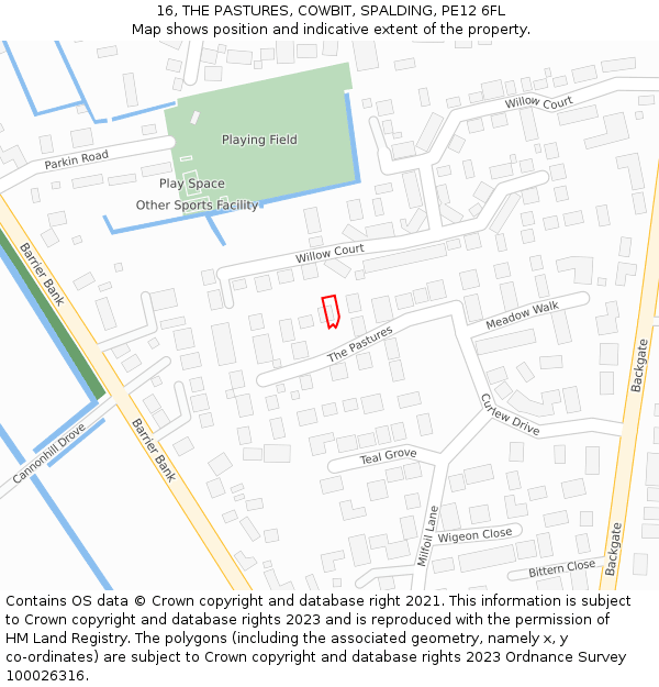 16, THE PASTURES, COWBIT, SPALDING, PE12 6FL: Location map and indicative extent of plot