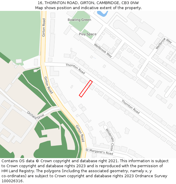 16, THORNTON ROAD, GIRTON, CAMBRIDGE, CB3 0NW: Location map and indicative extent of plot