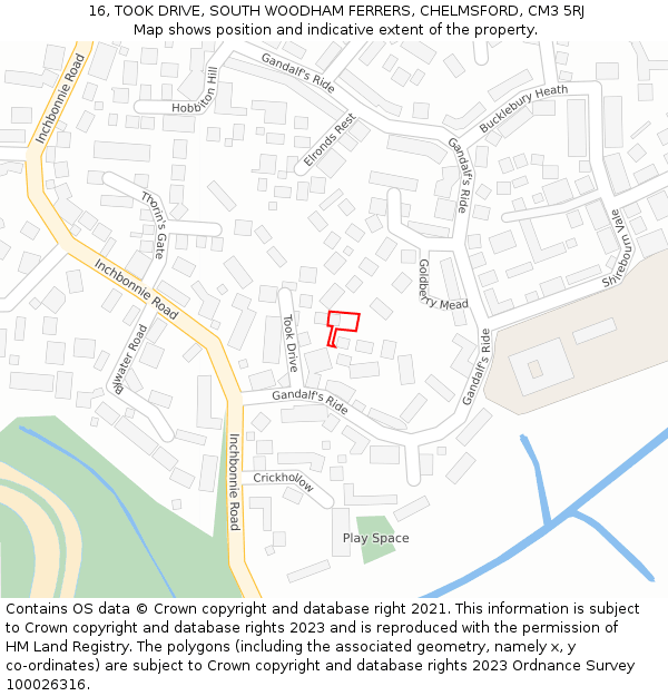 16, TOOK DRIVE, SOUTH WOODHAM FERRERS, CHELMSFORD, CM3 5RJ: Location map and indicative extent of plot