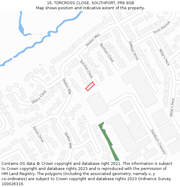 16, TORCROSS CLOSE, SOUTHPORT, PR9 9GB: Location map and indicative extent of plot