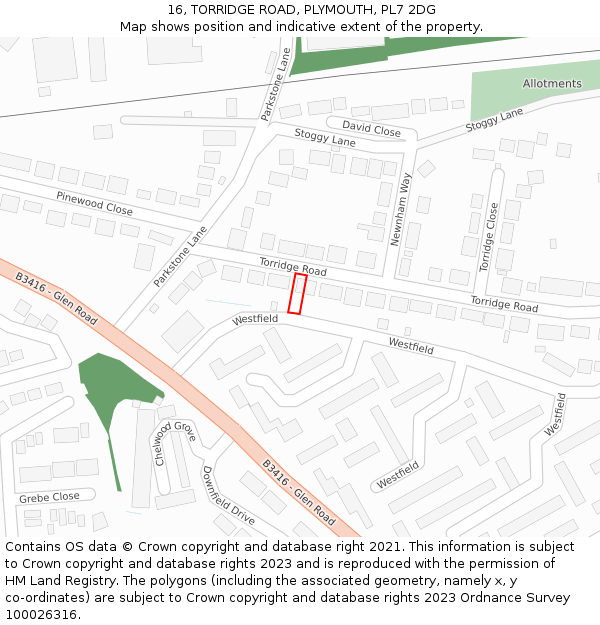 16, TORRIDGE ROAD, PLYMOUTH, PL7 2DG: Location map and indicative extent of plot