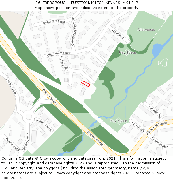 16, TREBOROUGH, FURZTON, MILTON KEYNES, MK4 1LR: Location map and indicative extent of plot