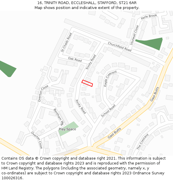 16, TRINITY ROAD, ECCLESHALL, STAFFORD, ST21 6AR: Location map and indicative extent of plot