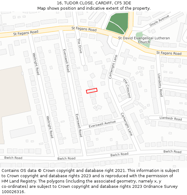 16, TUDOR CLOSE, CARDIFF, CF5 3DE: Location map and indicative extent of plot