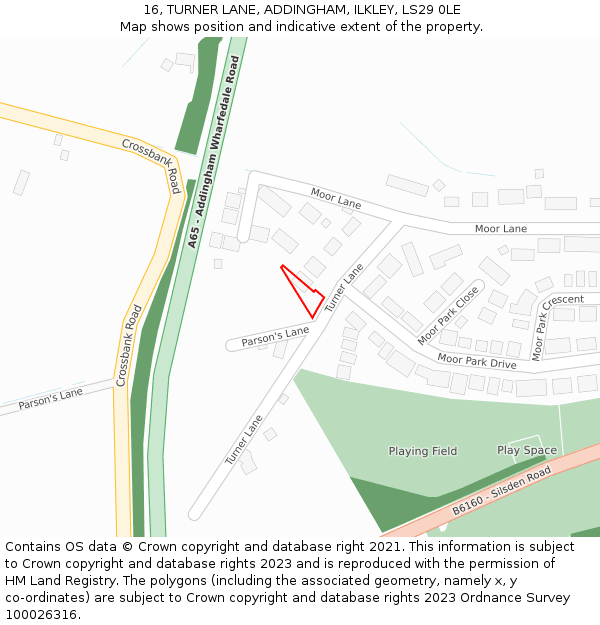 16, TURNER LANE, ADDINGHAM, ILKLEY, LS29 0LE: Location map and indicative extent of plot