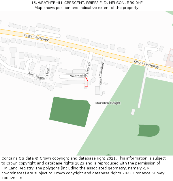 16, WEATHERHILL CRESCENT, BRIERFIELD, NELSON, BB9 0HF: Location map and indicative extent of plot