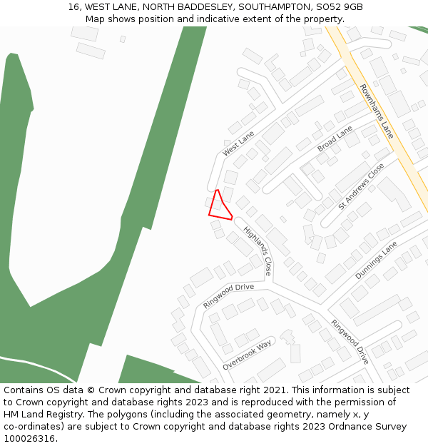 16, WEST LANE, NORTH BADDESLEY, SOUTHAMPTON, SO52 9GB: Location map and indicative extent of plot