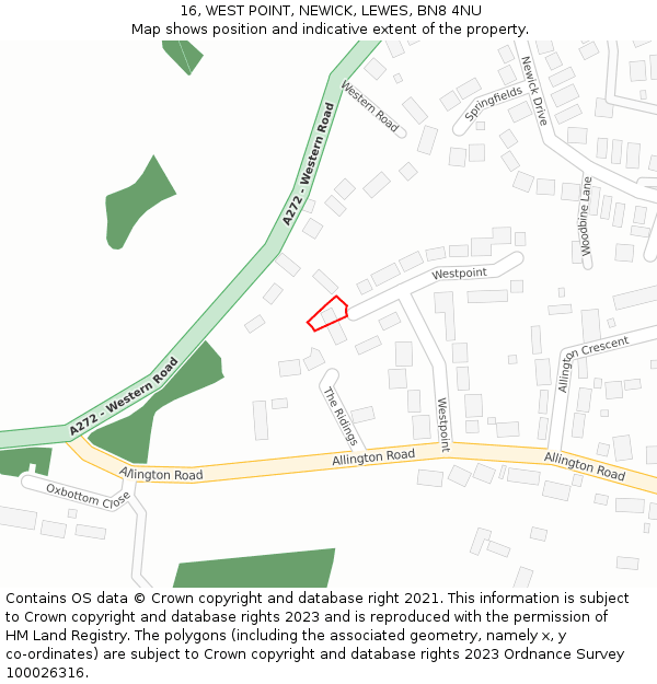 16, WEST POINT, NEWICK, LEWES, BN8 4NU: Location map and indicative extent of plot