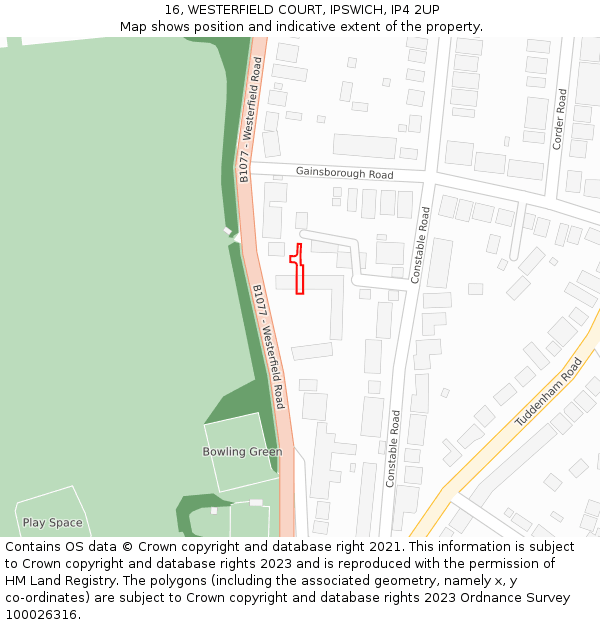 16, WESTERFIELD COURT, IPSWICH, IP4 2UP: Location map and indicative extent of plot