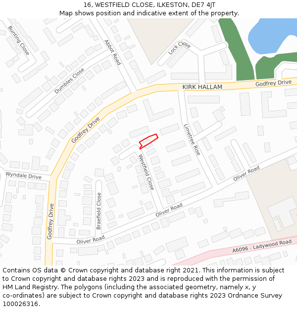 16, WESTFIELD CLOSE, ILKESTON, DE7 4JT: Location map and indicative extent of plot