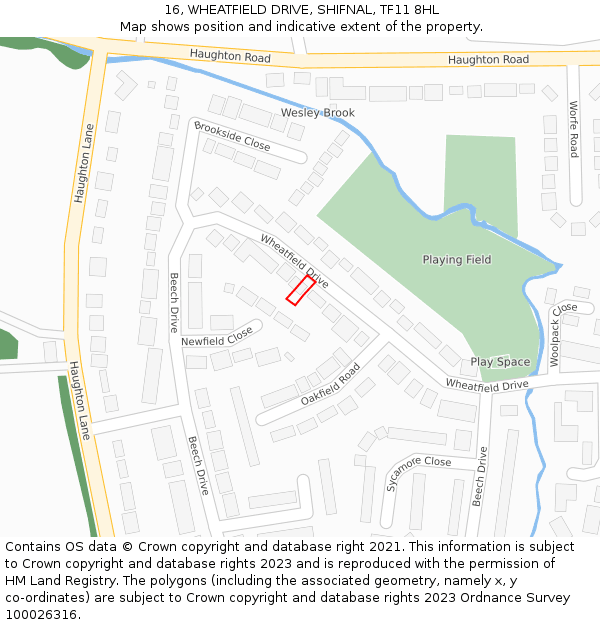 16, WHEATFIELD DRIVE, SHIFNAL, TF11 8HL: Location map and indicative extent of plot