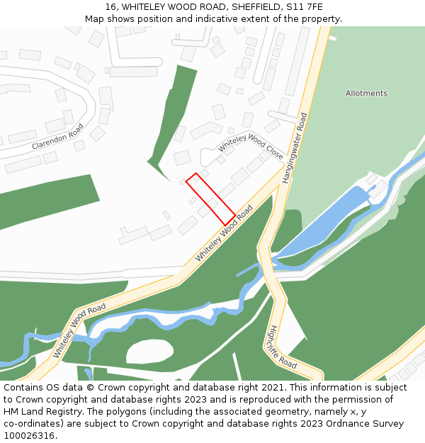 16, WHITELEY WOOD ROAD, SHEFFIELD, S11 7FE: Location map and indicative extent of plot