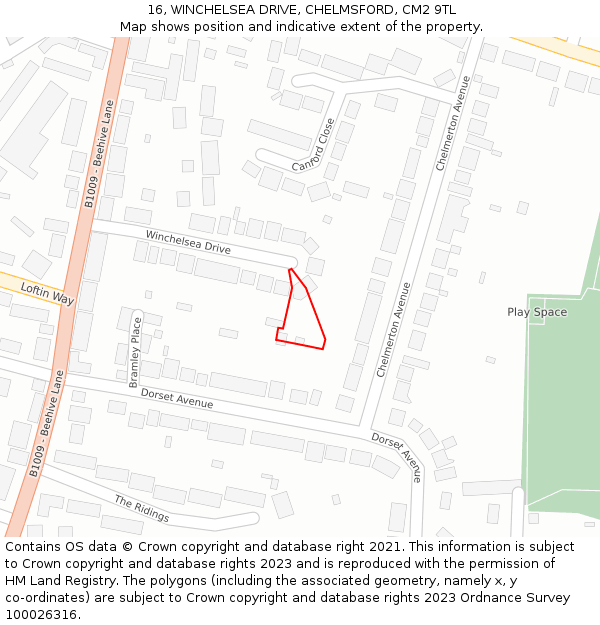 16, WINCHELSEA DRIVE, CHELMSFORD, CM2 9TL: Location map and indicative extent of plot