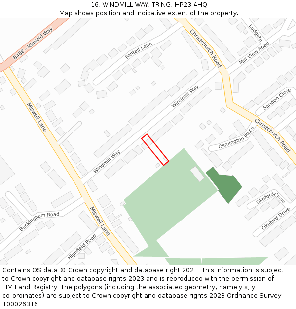 16, WINDMILL WAY, TRING, HP23 4HQ: Location map and indicative extent of plot