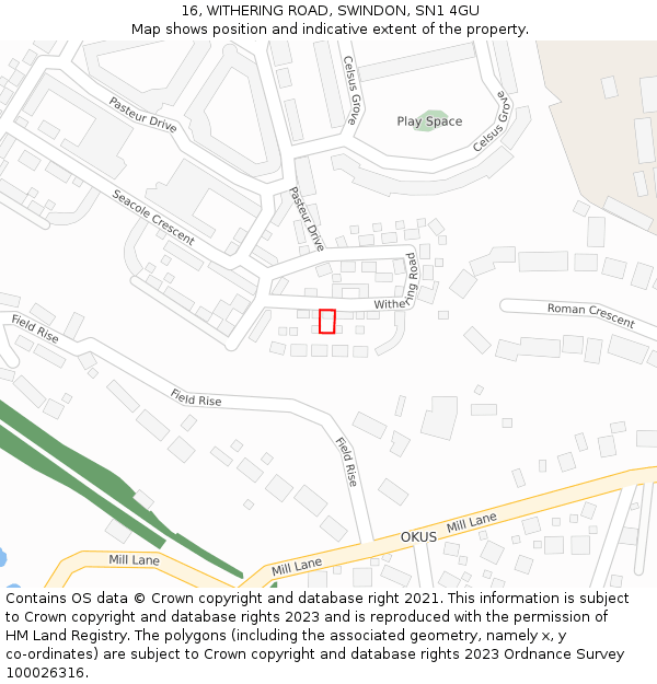 16, WITHERING ROAD, SWINDON, SN1 4GU: Location map and indicative extent of plot