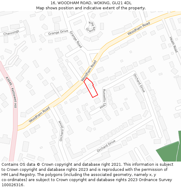 16, WOODHAM ROAD, WOKING, GU21 4DL: Location map and indicative extent of plot