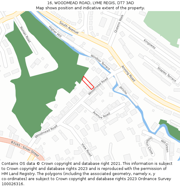 16, WOODMEAD ROAD, LYME REGIS, DT7 3AD: Location map and indicative extent of plot