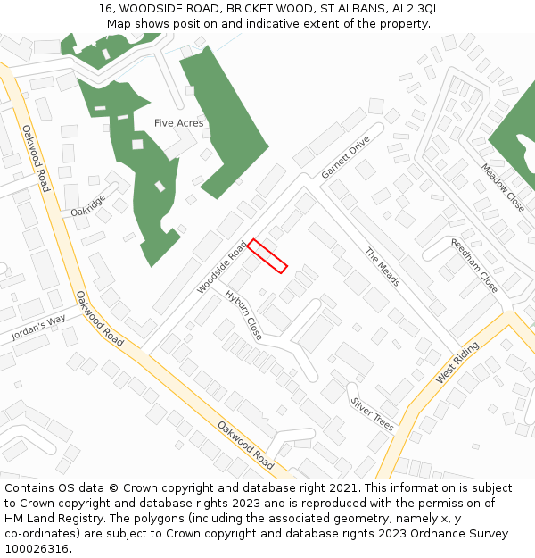16, WOODSIDE ROAD, BRICKET WOOD, ST ALBANS, AL2 3QL: Location map and indicative extent of plot