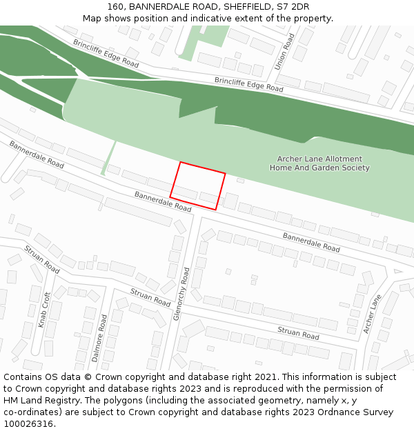 160, BANNERDALE ROAD, SHEFFIELD, S7 2DR: Location map and indicative extent of plot