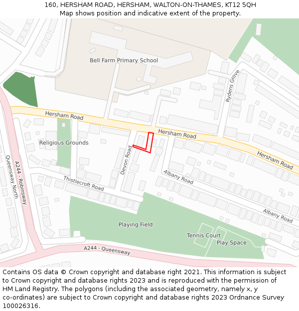 160, HERSHAM ROAD, HERSHAM, WALTON-ON-THAMES, KT12 5QH: Location map and indicative extent of plot