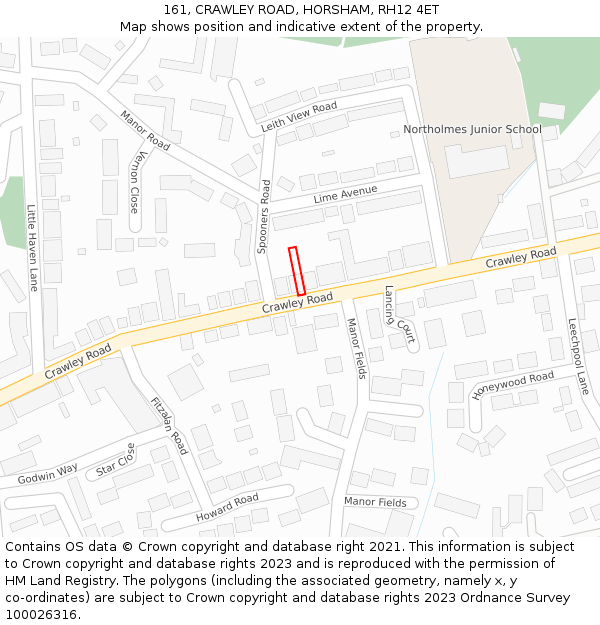 161, CRAWLEY ROAD, HORSHAM, RH12 4ET: Location map and indicative extent of plot