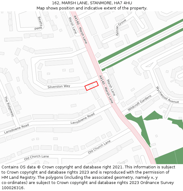 162, MARSH LANE, STANMORE, HA7 4HU: Location map and indicative extent of plot