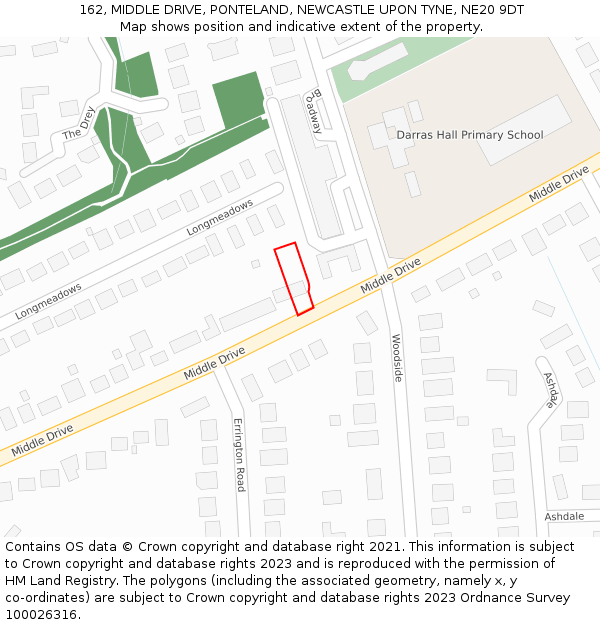 162, MIDDLE DRIVE, PONTELAND, NEWCASTLE UPON TYNE, NE20 9DT: Location map and indicative extent of plot