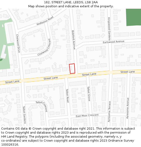 162, STREET LANE, LEEDS, LS8 2AA: Location map and indicative extent of plot